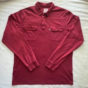 Levi's Mens XL Maroon Red Long Sleeve Utility Pocket Cotton Shirt Polo Workwear